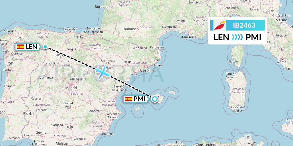 IB2463 Iberia Flight Map: Leon to Palma de Mallorca