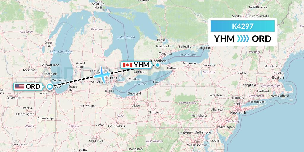 K4297 Kalitta Air Flight Map: Hamilton to Chicago