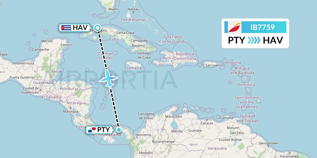 IB7759 Iberia Flight Map: Panama City to Havana