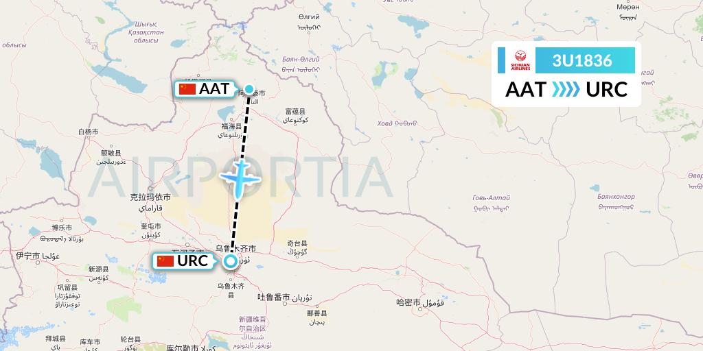 3U1836 Sichuan Airlines Flight Map: Altay to Urumqi