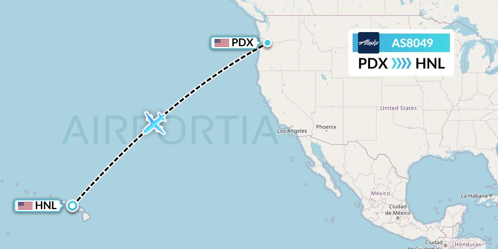AS8049 Alaska Airlines Flight Map: Portland to Honolulu