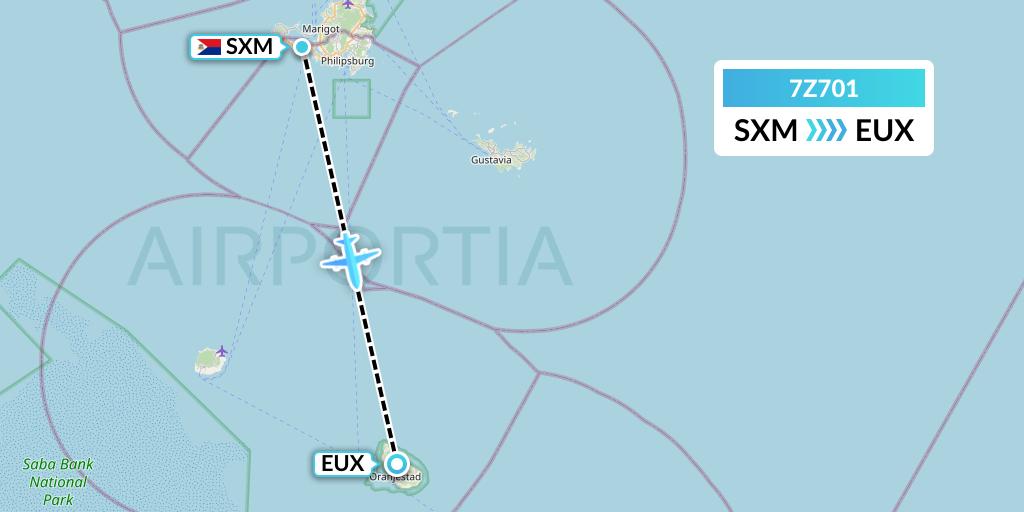 7Z701 EZ Air Flight Map: Sint Maarten to Sint Eustatius