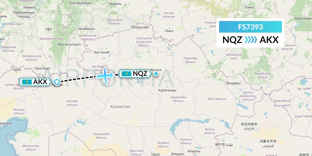 FS7393 Flyr Flight Map: Astana to Aktobe
