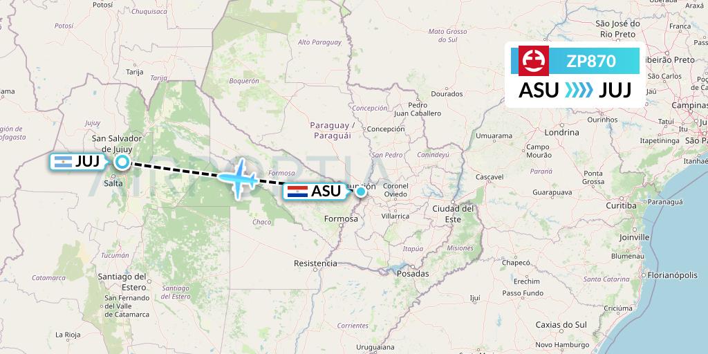ZP870 Paranair Flight Map: Asuncion to Jujuy