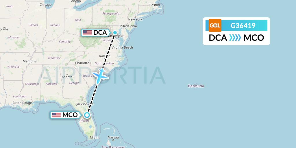 G36419 GOL Transportes Aeros Flight Map: Washington to Orlando