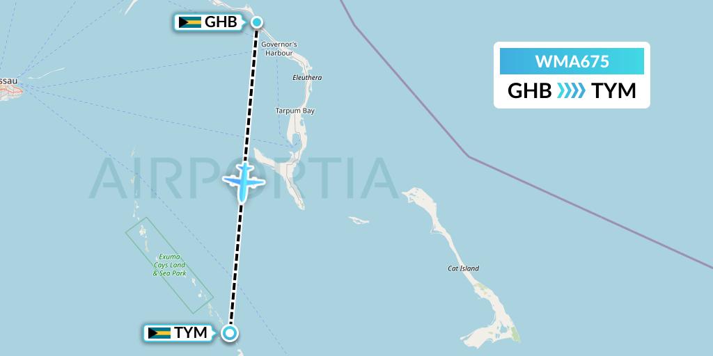 WMA675 Watermakers Air Flight Map: Governor's Harbour to Bahamas