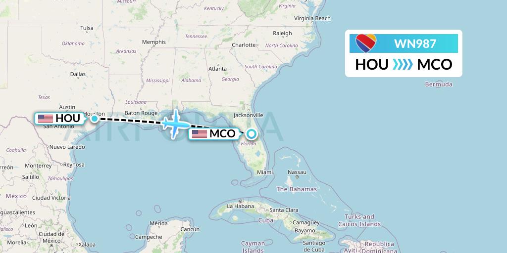 WN987 Southwest Airlines Flight Map: Houston to Orlando