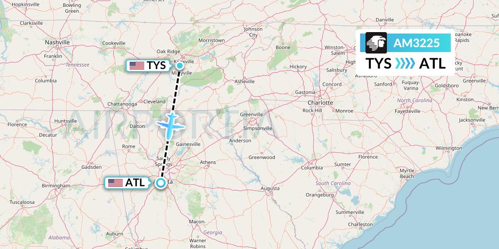 AM3225 Aeromexico Flight Map: Knoxville to Atlanta