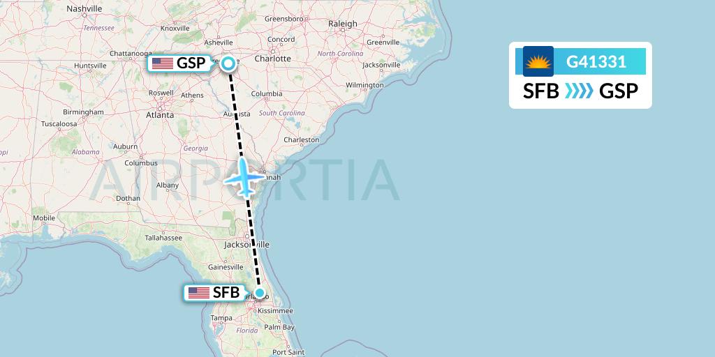G41331 Allegiant Air Flight Map: Orlando to Greenville-Spartanburg