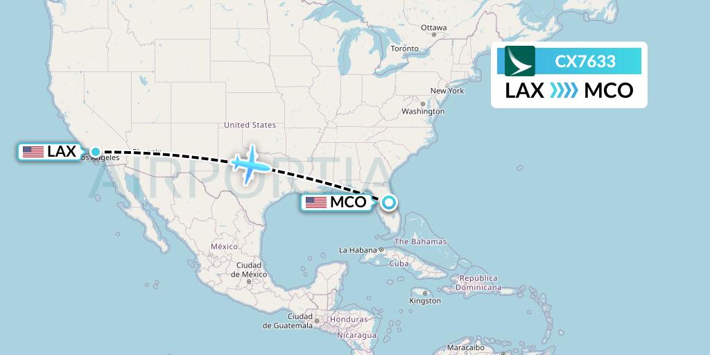 CX7633 Cathay Pacific Flight Map: Los Angeles to Orlando