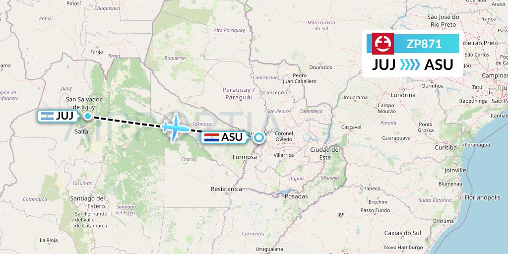 ZP871 Paranair Flight Map: Jujuy to Asuncion