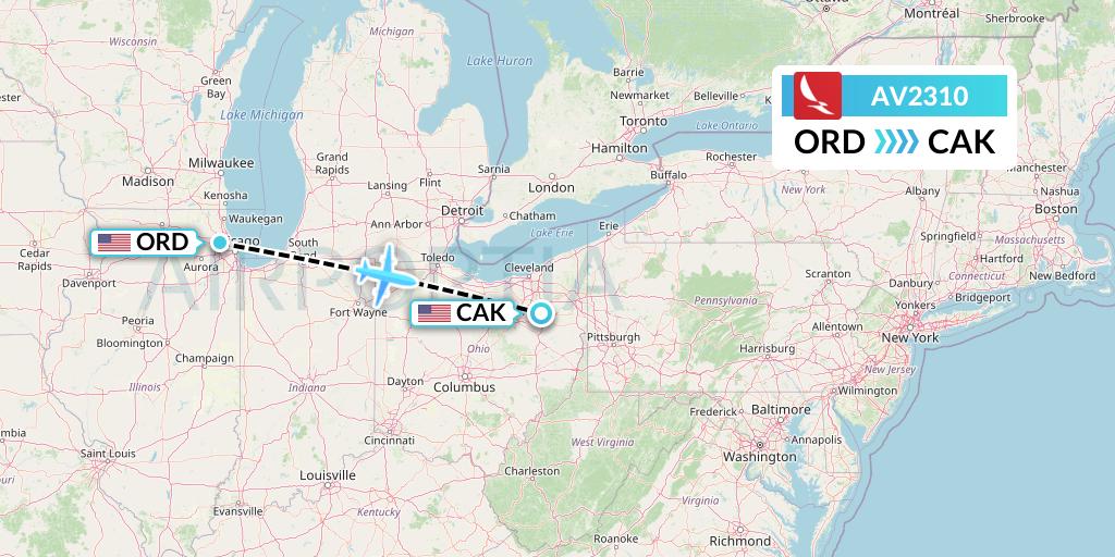AV2310 Avianca Flight Map: Chicago to Akron