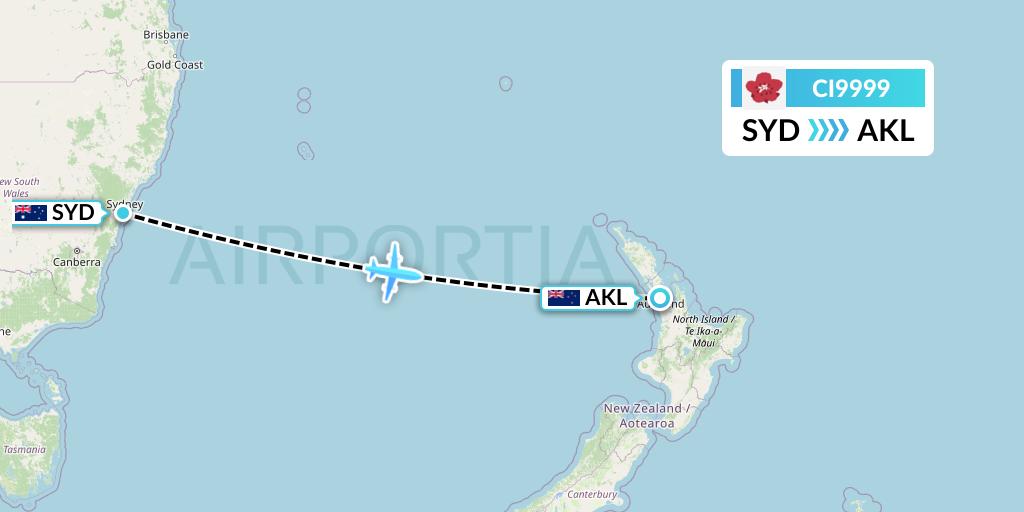 CI9999 China Airlines Flight Map: Sydney to Auckland