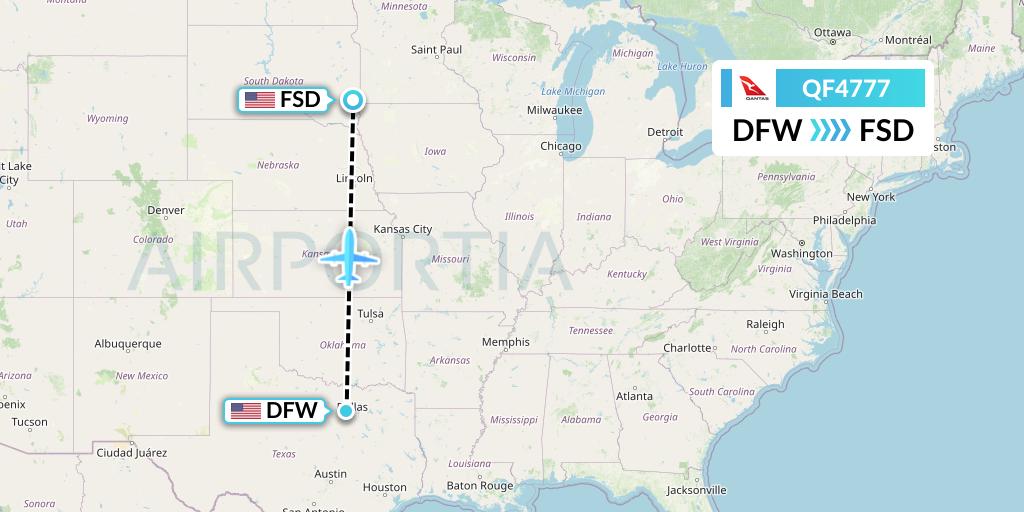 QF4777 Qantas Flight Map: Dallas to Sioux Falls