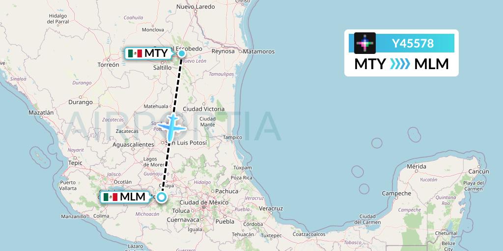 Y45578 Volaris Flight Map: Monterrey to Morelia