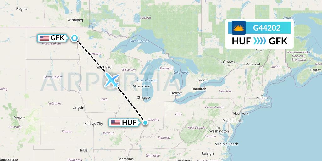 G44202 Allegiant Air Flight Map: Terre Haute to Grand Forks