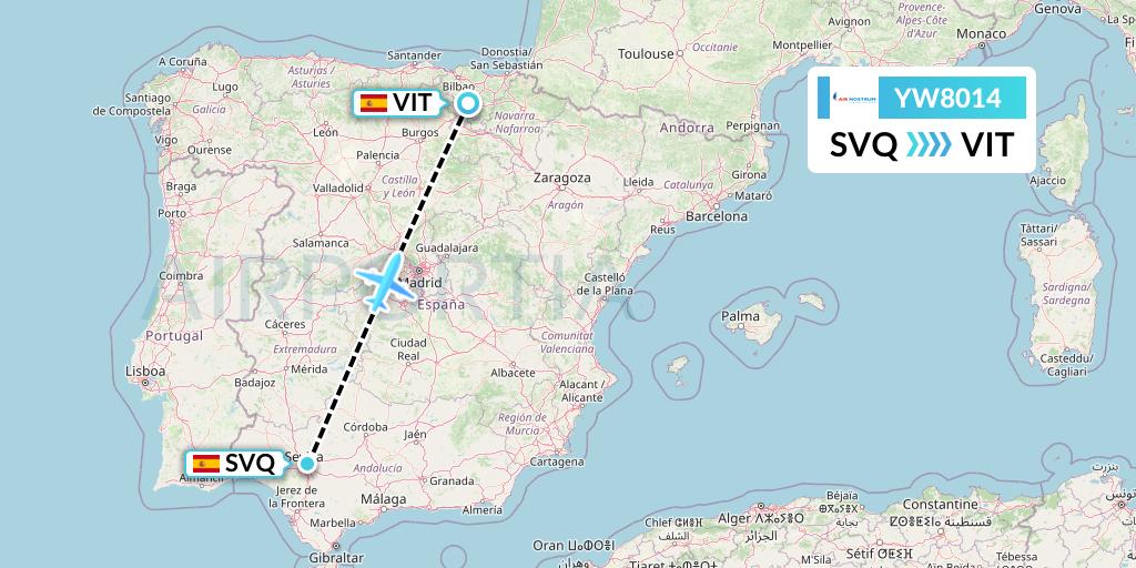 YW8014 Air Nostrum Flight Map: Seville to Vitoria