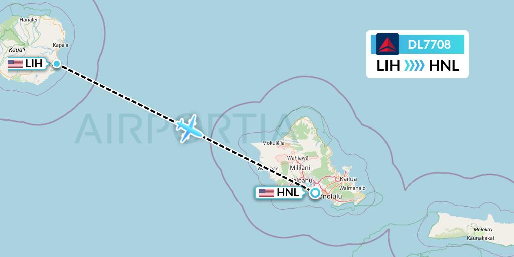 DL7708 Delta Air Lines Flight Map: Lihue to Honolulu