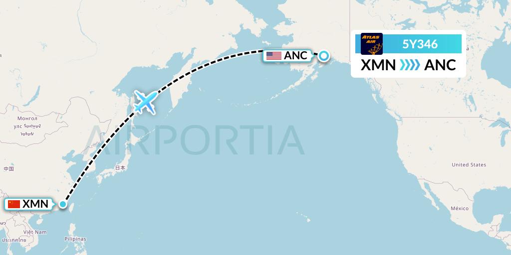 5Y346 Atlas Air Flight Map: Xiamen to Anchorage