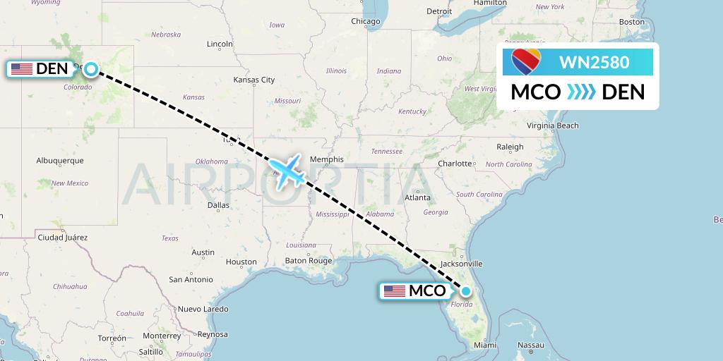 WN2580 Southwest Airlines Flight Map: Orlando to Denver