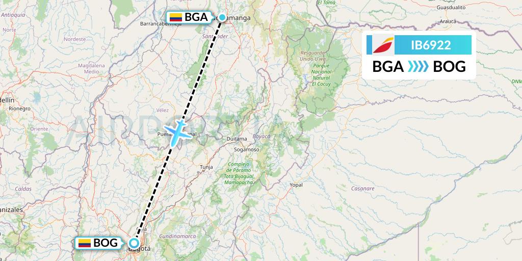 IB6922 Iberia Flight Map: Bucaramanga to Bogota