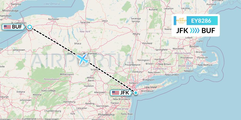 EY8286 Etihad Airways Flight Map: New York to Buffalo