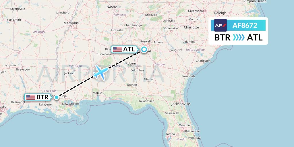 AF8672 Air France Flight Map: Baton Rouge to Atlanta