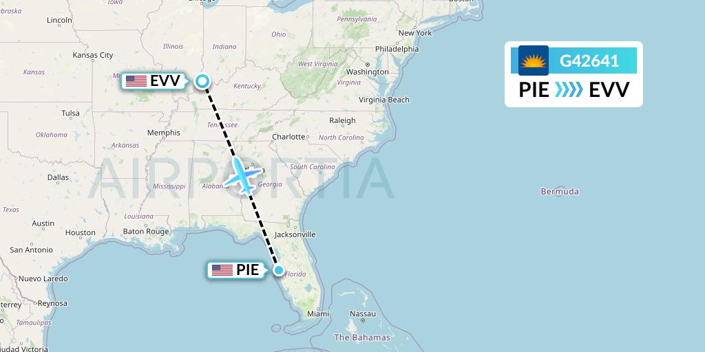 G42641 Allegiant Air Flight Map: St. Petersburg to Evansville