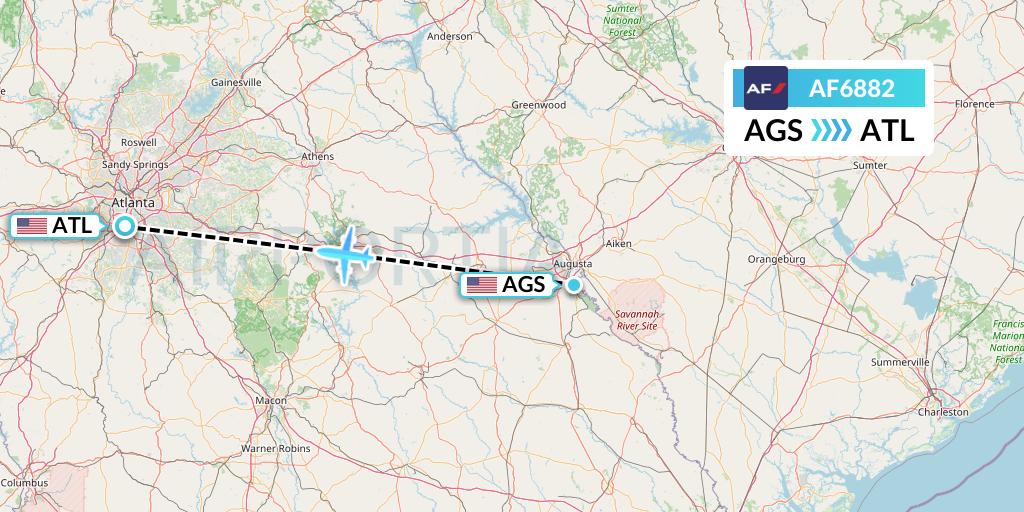 AF6882 Air France Flight Map: Augusta to Atlanta