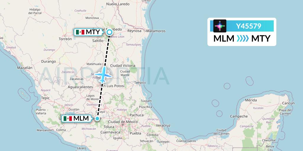 Y45579 Volaris Flight Map: Morelia to Monterrey