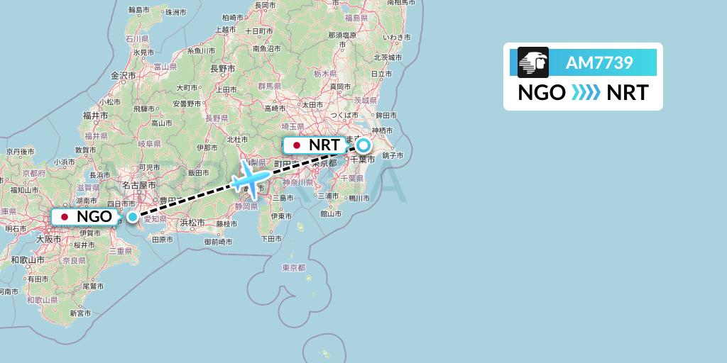AM7739 Aeromexico Flight Map: Nagoya to Tokyo