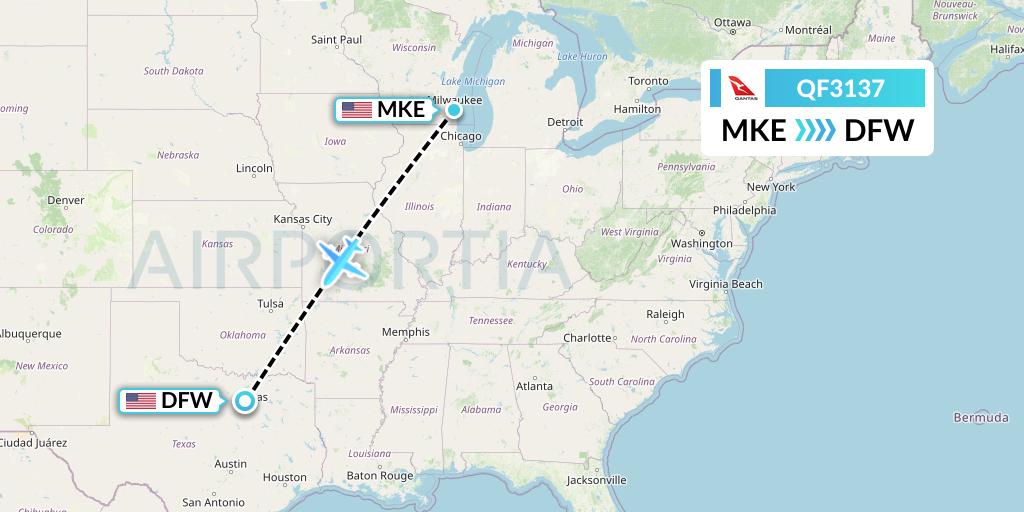 QF3137 Qantas Flight Map: Milwaukee to Dallas