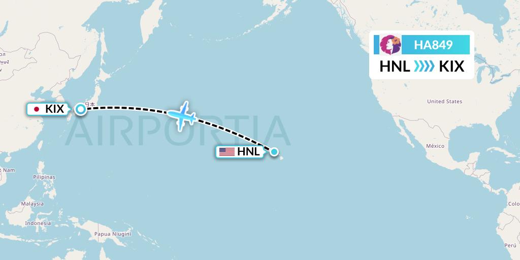 HA849 Hawaiian Airlines Flight Map: Honolulu to Osaka