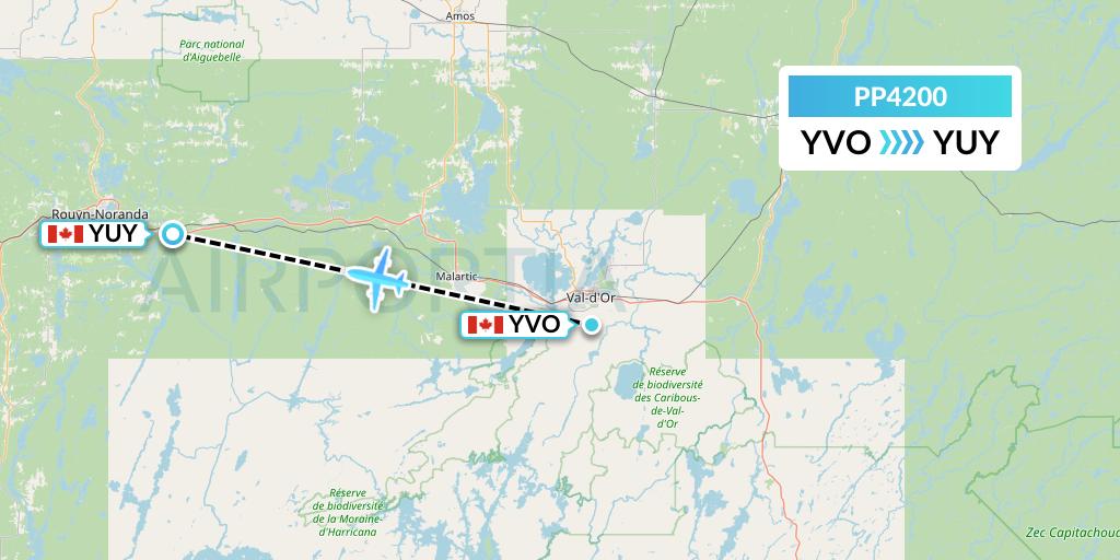 PP4200 Jet Aviation Business Jets Flight Map: Val-d'Or to Rouyn