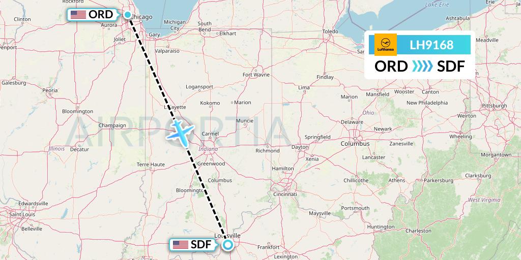 LH9168 Lufthansa Flight Map: Chicago to Louisville