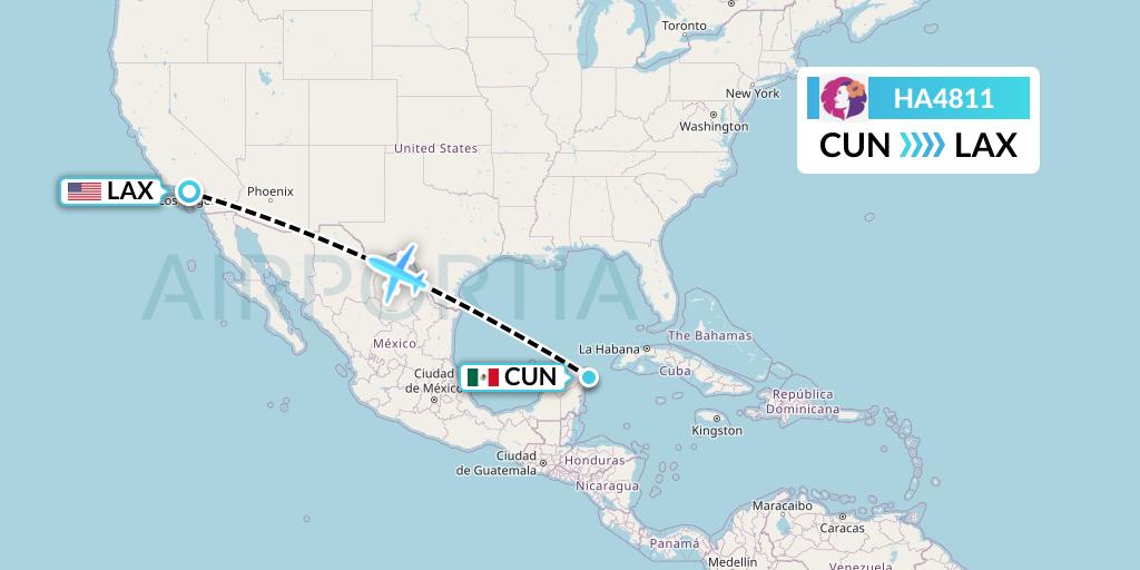 HA4811 Hawaiian Airlines Flight Map: Cancun to Los Angeles