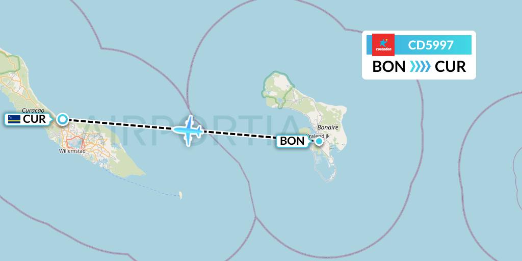 CD5997 Dutch Corendon Airlines Flight Map: Bonaire to Willemstad