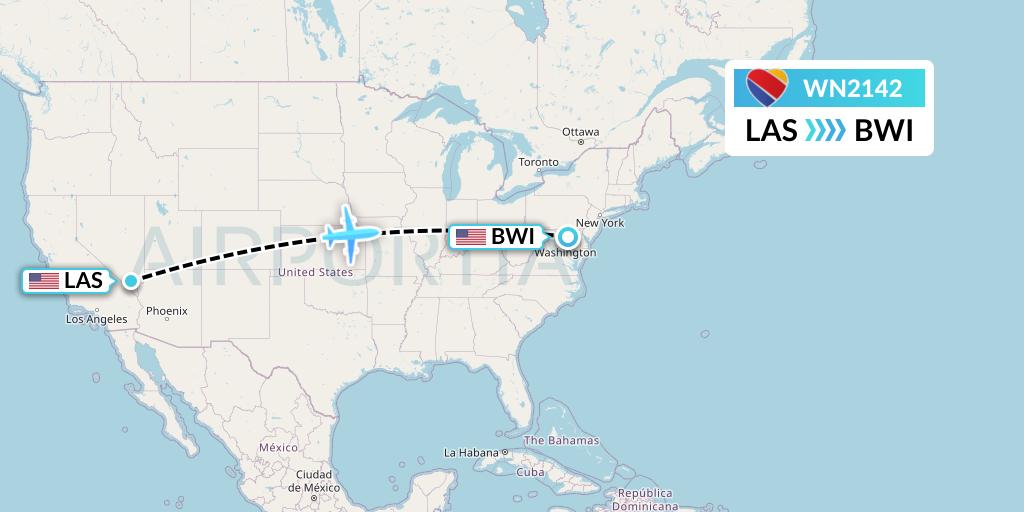 WN2142 Southwest Airlines Flight Map: Las Vegas to Baltimore