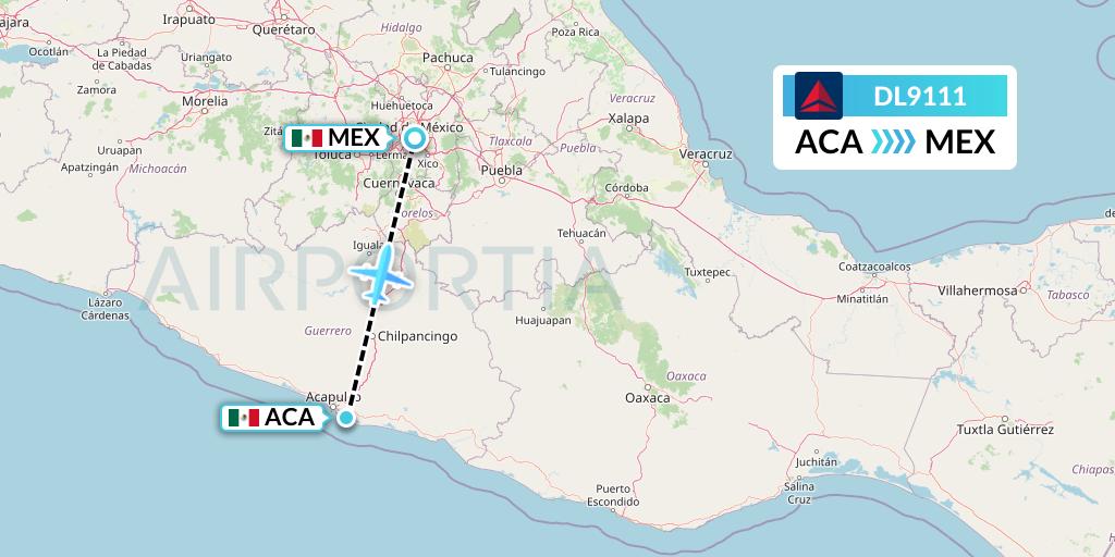 DL9111 Delta Air Lines Flight Map: Acapulco to Mexico City