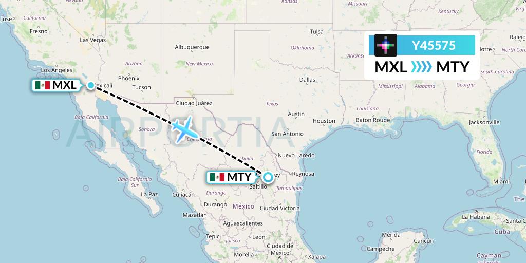 Y45575 Volaris Flight Map: Mexicali to Monterrey