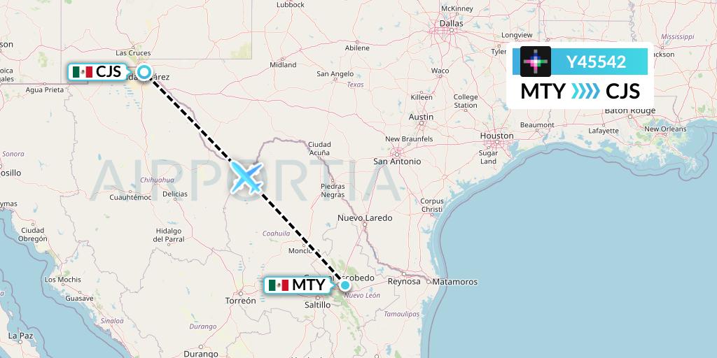 Y45542 Volaris Flight Map: Monterrey to Ciudad Juarez