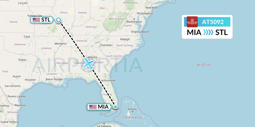 AT5092 Royal Air Maroc Flight Map: Miami to St. Louis