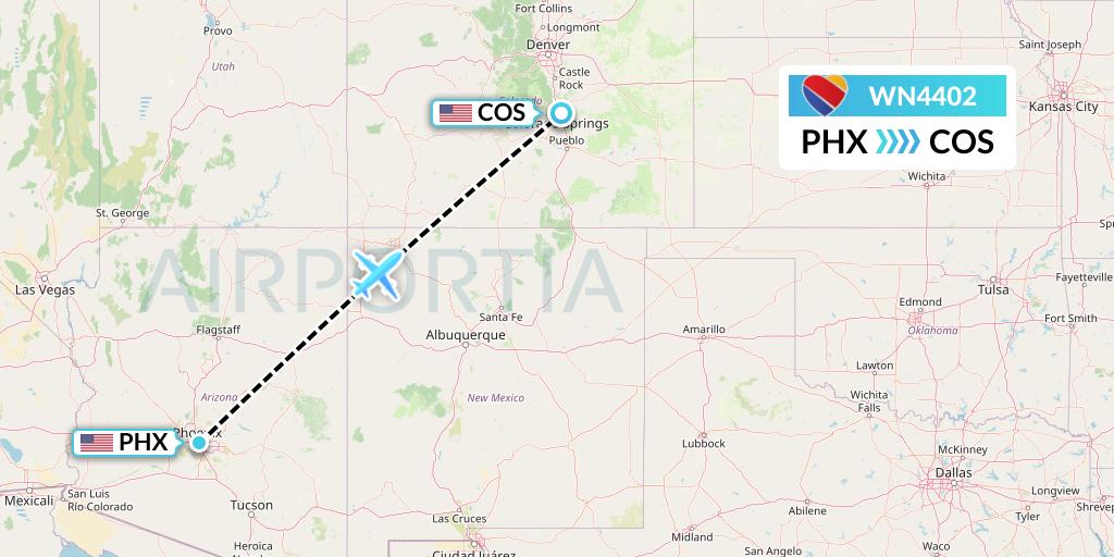 WN4402 Southwest Airlines Flight Map: Phoenix to Colorado Springs