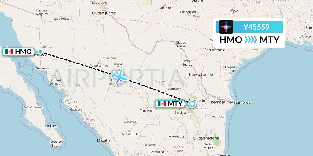 Y45559 Volaris Flight Map: Hermosillo to Monterrey