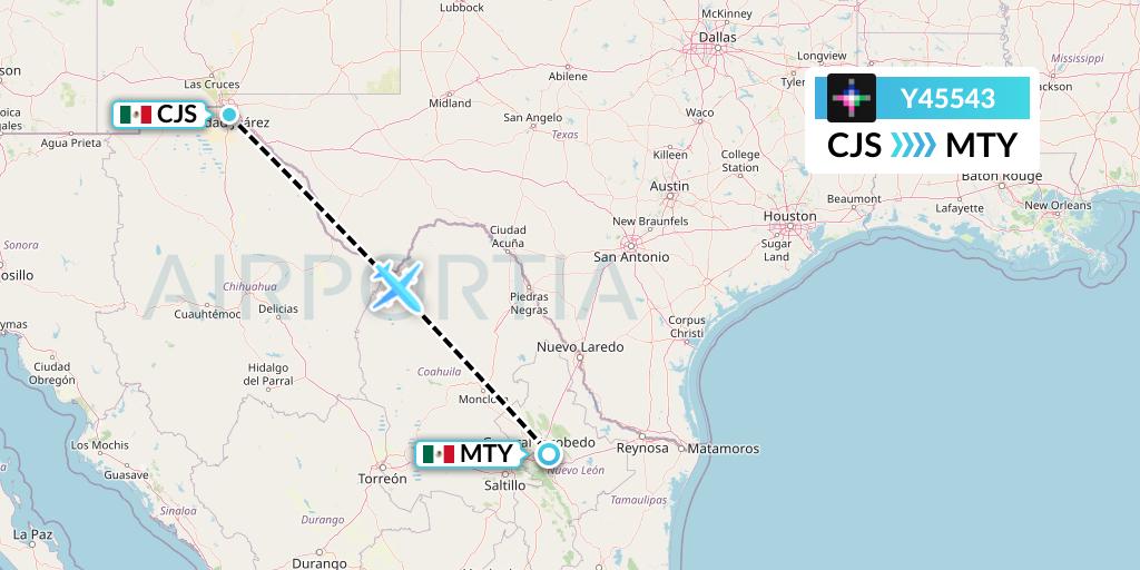 Y45543 Volaris Flight Map: Ciudad Juarez to Monterrey