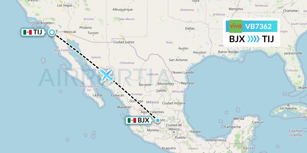 VB7362 VivaAerobus Flight Map: Silao to Tijuana