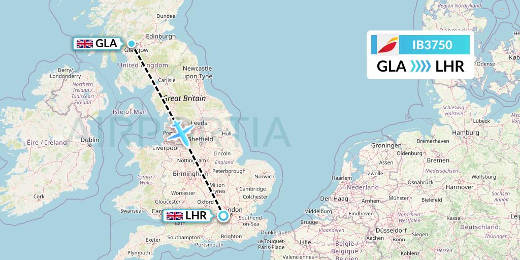 IB3750 Iberia Flight Map: Glasgow to London