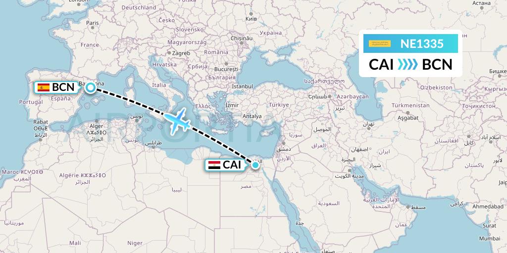 NE1335 Nesma Airlines Flight Map: Cairo to Barcelona
