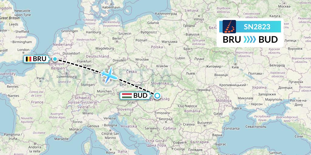 SN2823 Brussels Airlines Flight Map: Brussels to Budapest