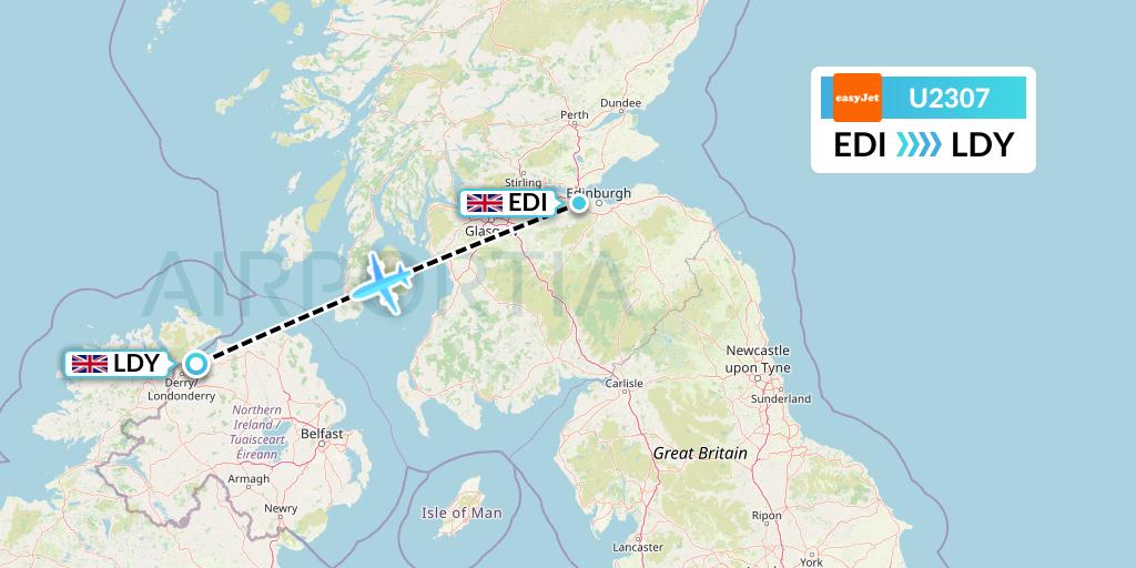 U2307 EasyJet Flight Map: Edinburgh to Londonderry